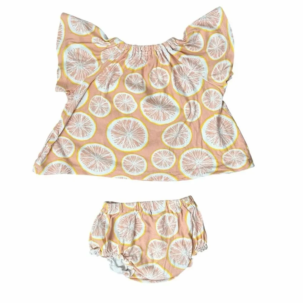 Milkbarn Pink Grapefruit Flutter Sleeve Swing Top Bloomer Set Size 3-6 Months